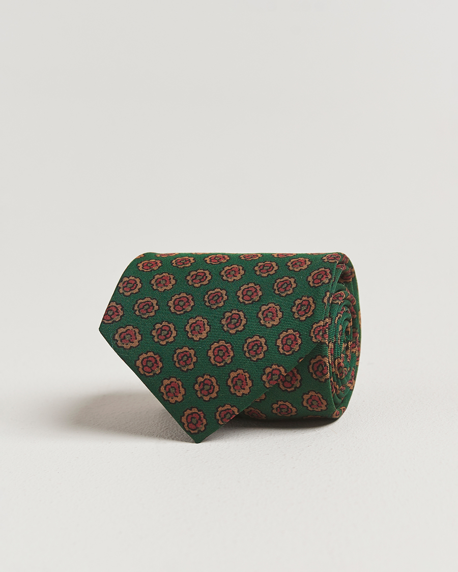 Herren | Drake's Mini Florals Wool/Silk Tie Green | Drake's | Mini Florals Wool/Silk Tie Green