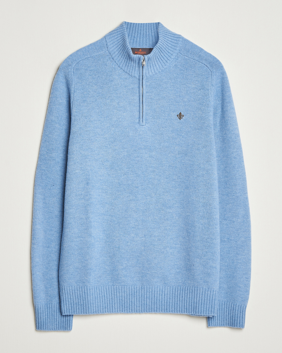 Herren | Pullover | Morris | Hertford Lambswool Merino Half Zip Light Blue