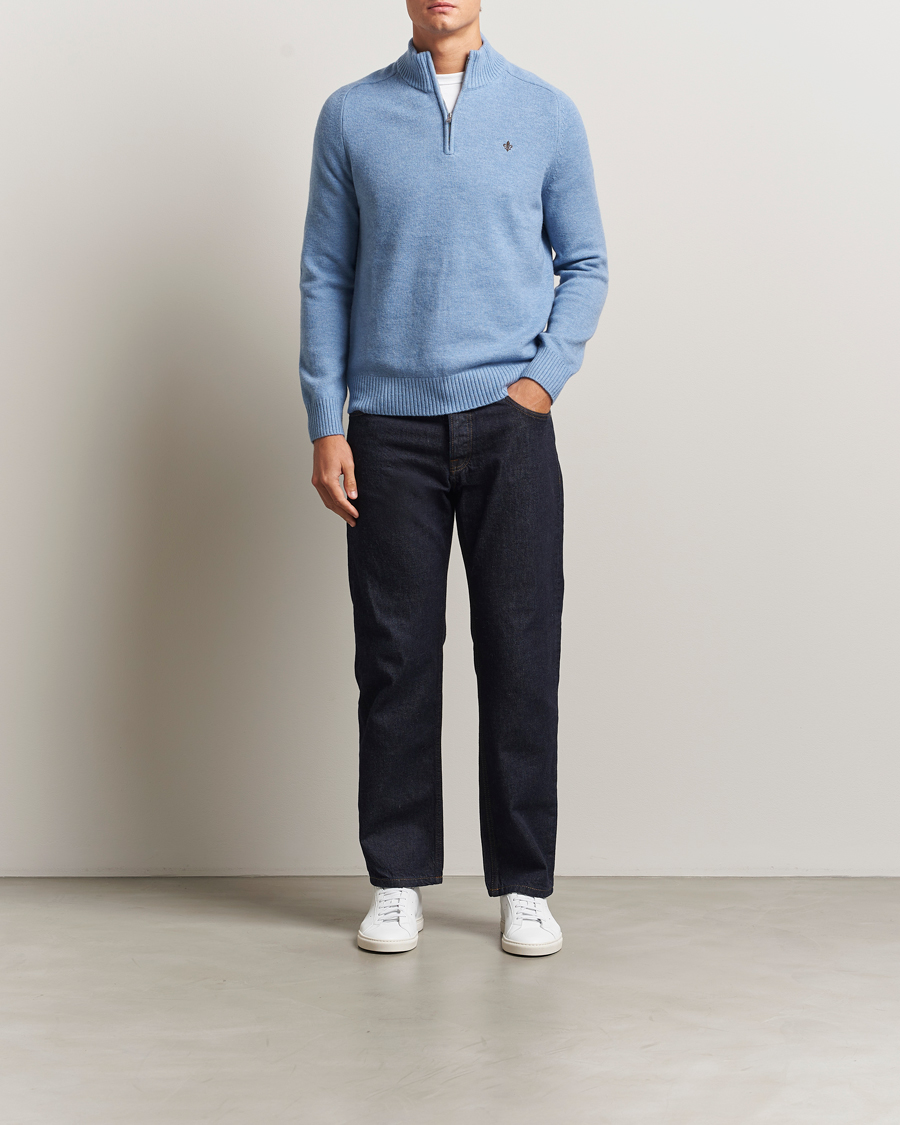 Herren | Pullover | Morris | Hertford Lambswool Merino Half Zip Light Blue