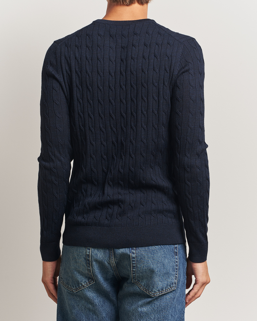 Herren | Westen | Morris | Merino Cable O-Neck Navy