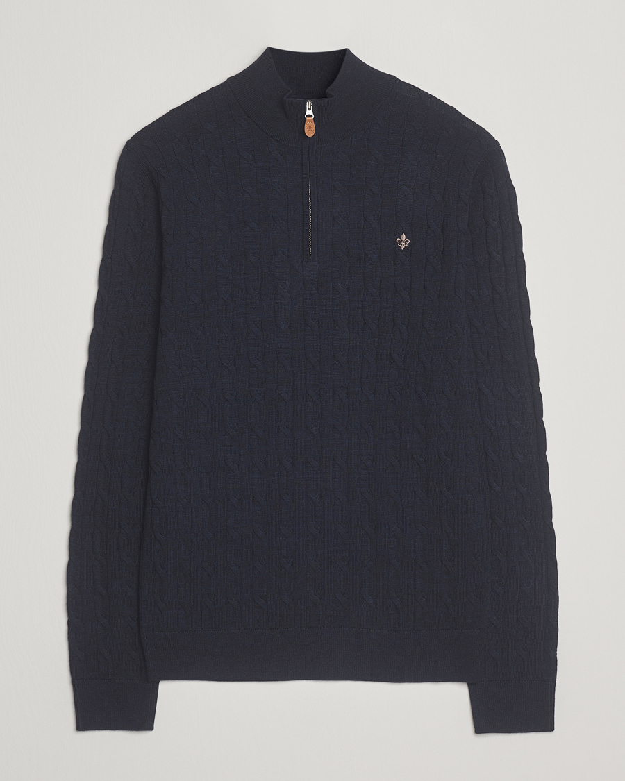 Herren | Pullover | Morris | Merino Cable Half Zip Navy