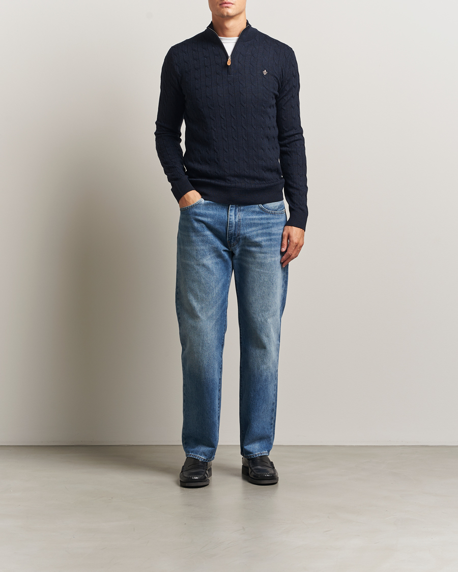 Herren | Pullover | Morris | Merino Cable Half Zip Navy