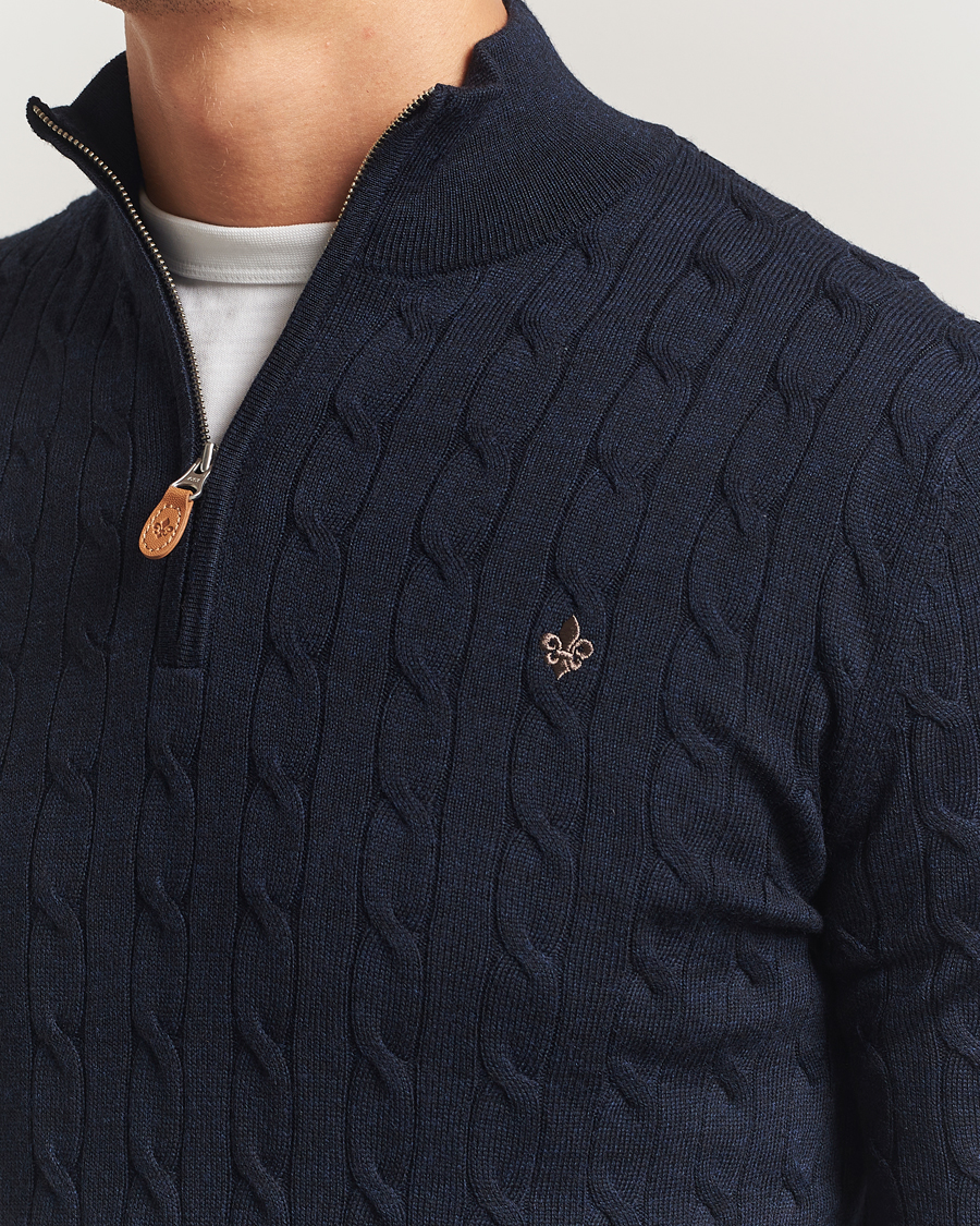 Herren | Pullover | Morris | Merino Cable Half Zip Navy