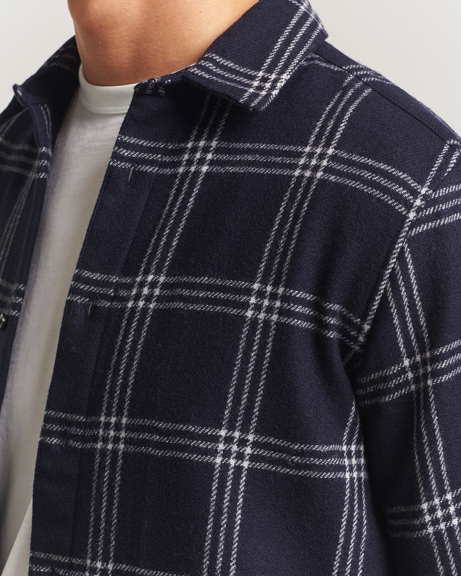 Herren | Hemden | KnowledgeCotton Apparel | Merino Wool Check Overshirt Blue