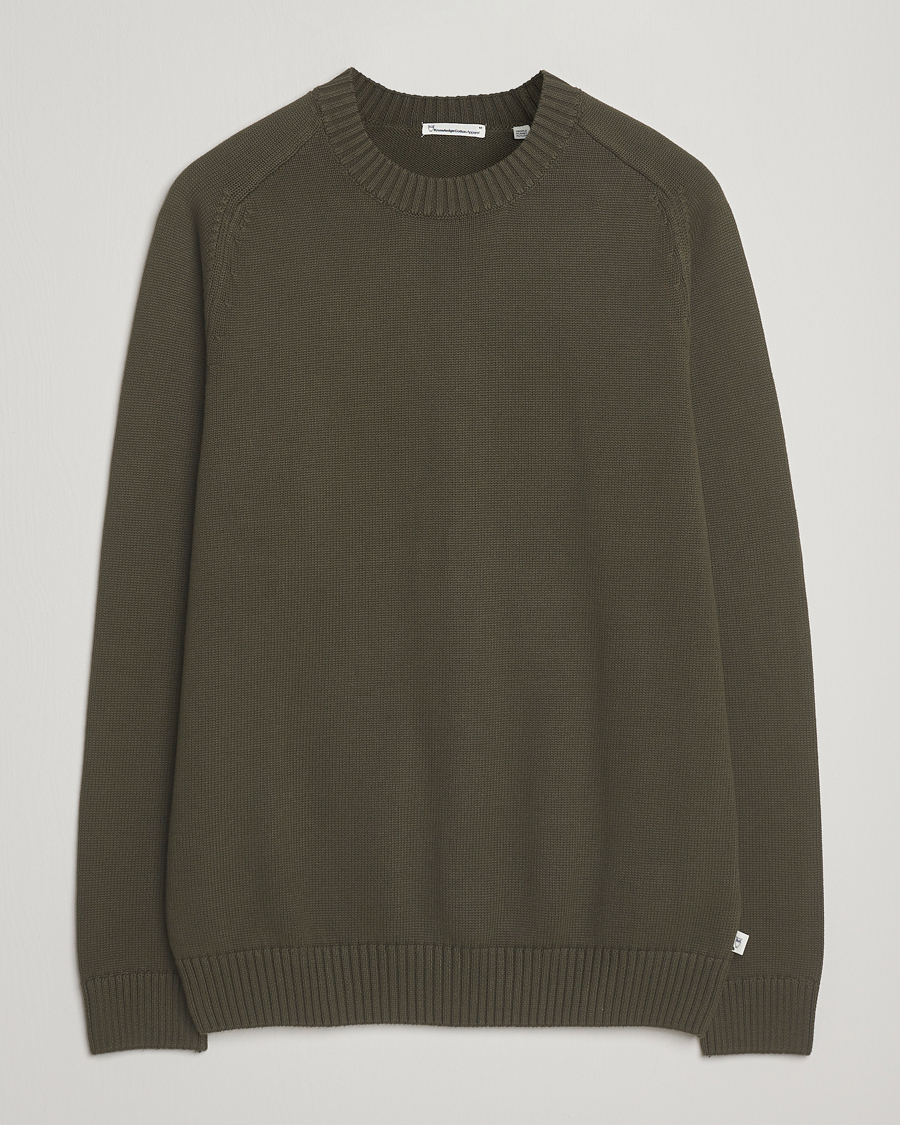 Herren | Pullover | KnowledgeCotton Apparel | Plain Knitted Cotton Crewneck Forest Night