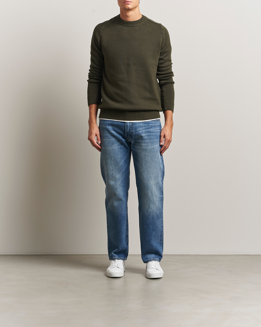 Herren | Pullover | KnowledgeCotton Apparel | Plain Knitted Cotton Crewneck Forest Night