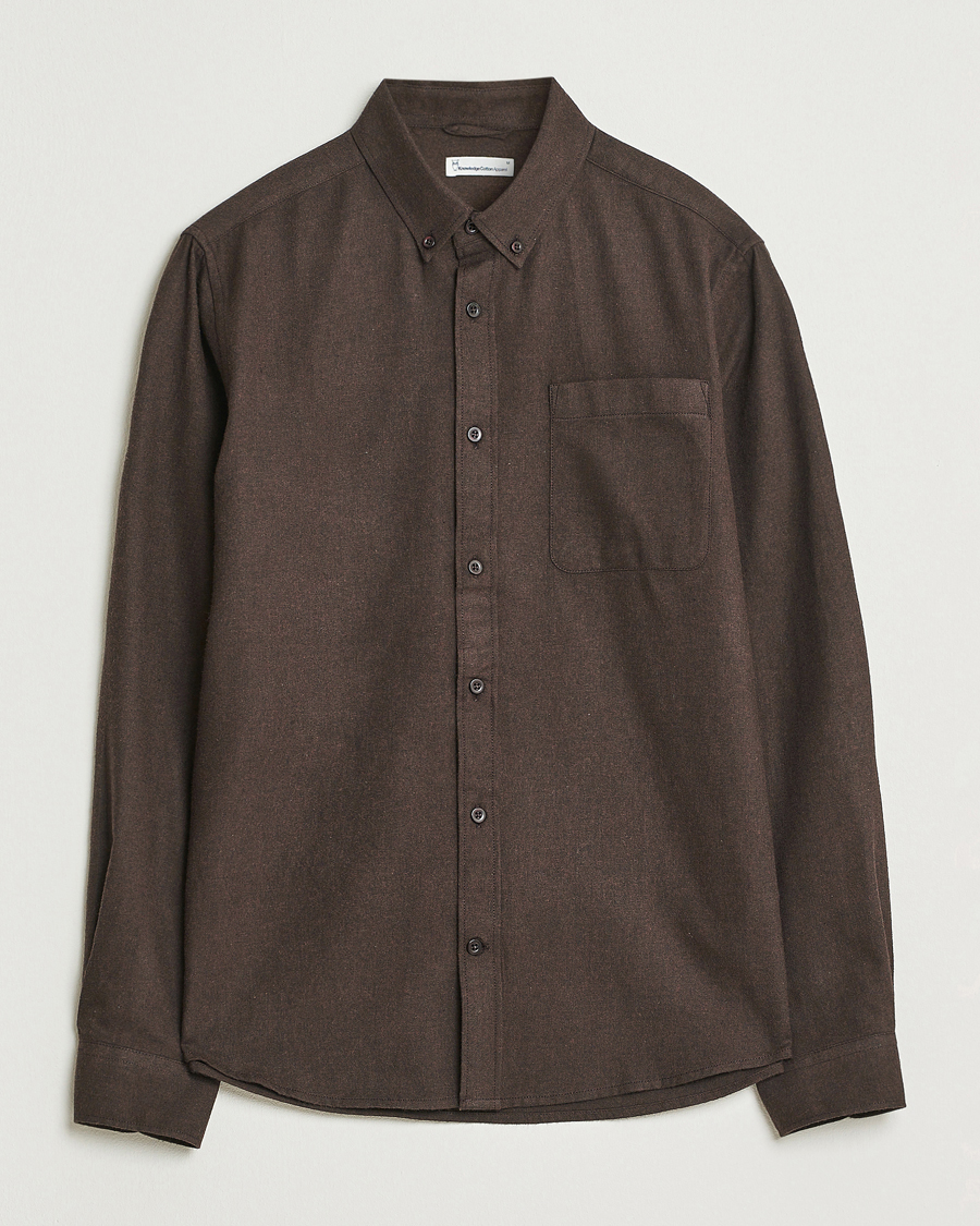 Herren | Hemden | KnowledgeCotton Apparel | Regular Fit Melange Flannel Shirt Chocolate