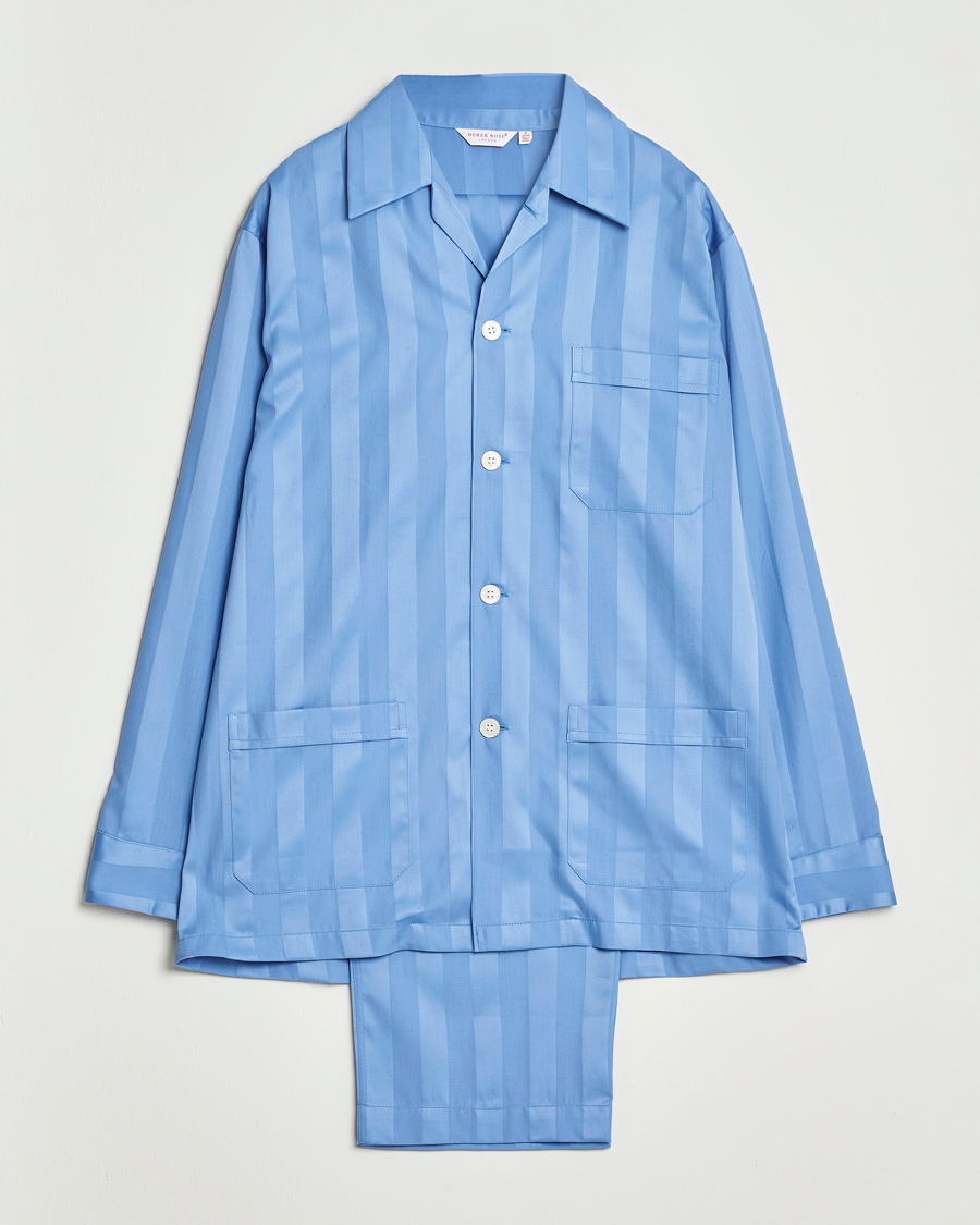 Herren | Schlafanzüge & Bademäntel | Derek Rose | Striped Cotton Satin Pyjama Set French Blue