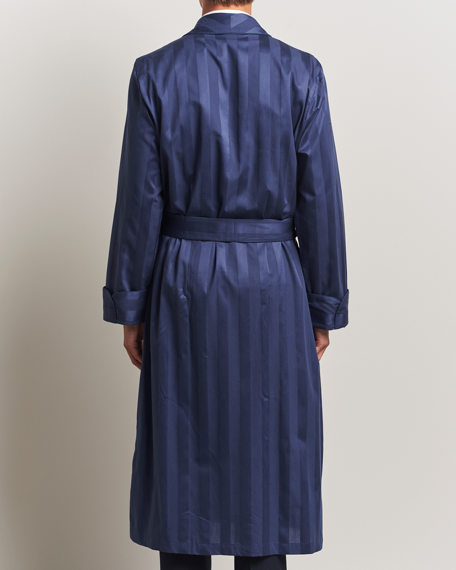 Herren | Schlafanzüge & Bademäntel | Derek Rose | Striped Cotton Dressing Gown Navy