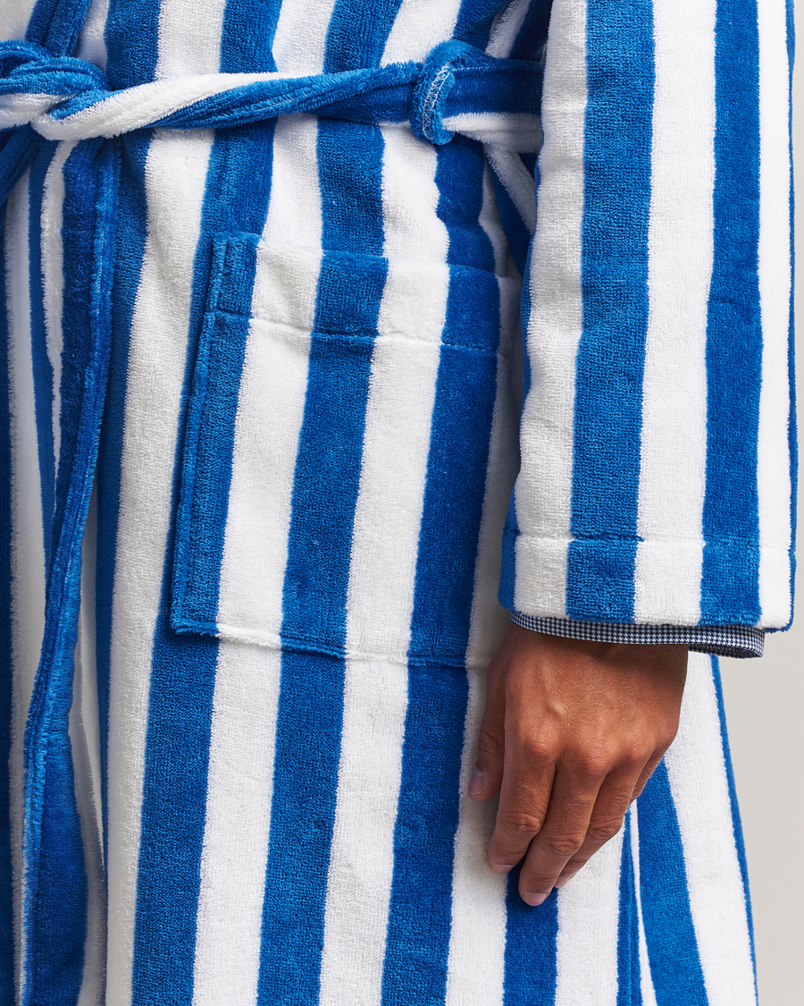 Herren | Schlafanzüge & Bademäntel | Derek Rose | Striped Cotton Velour Gown Blue/White