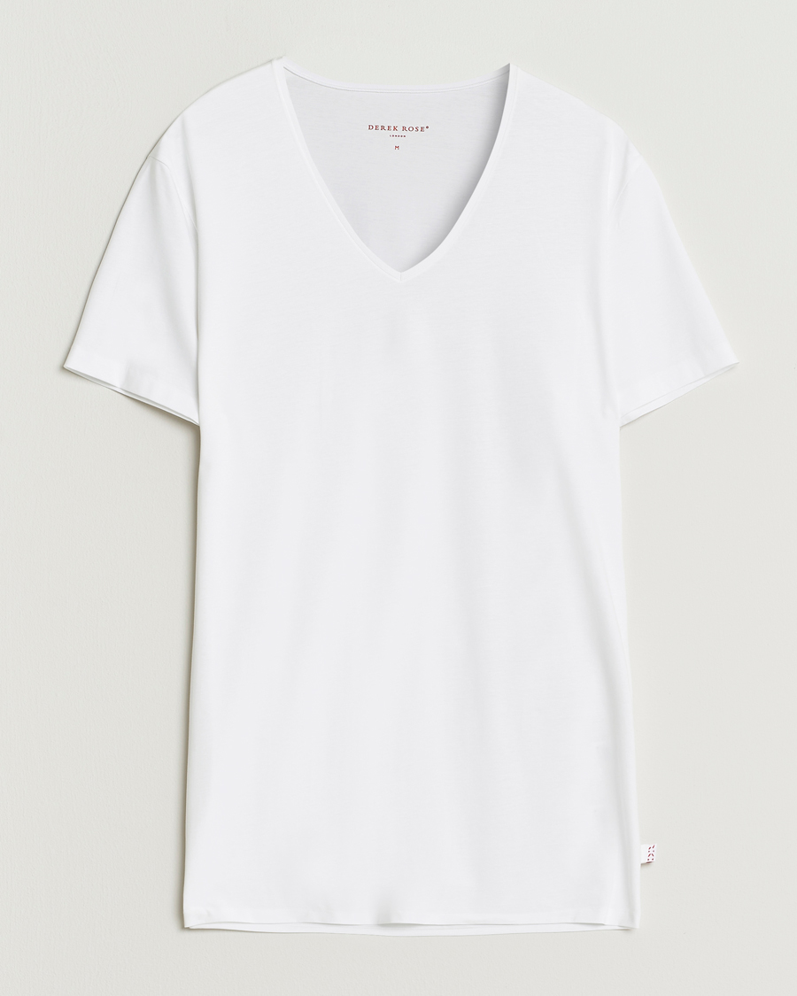 Herren | T-Shirts | Derek Rose | Pima Cotton V-Neck T-Shirt White