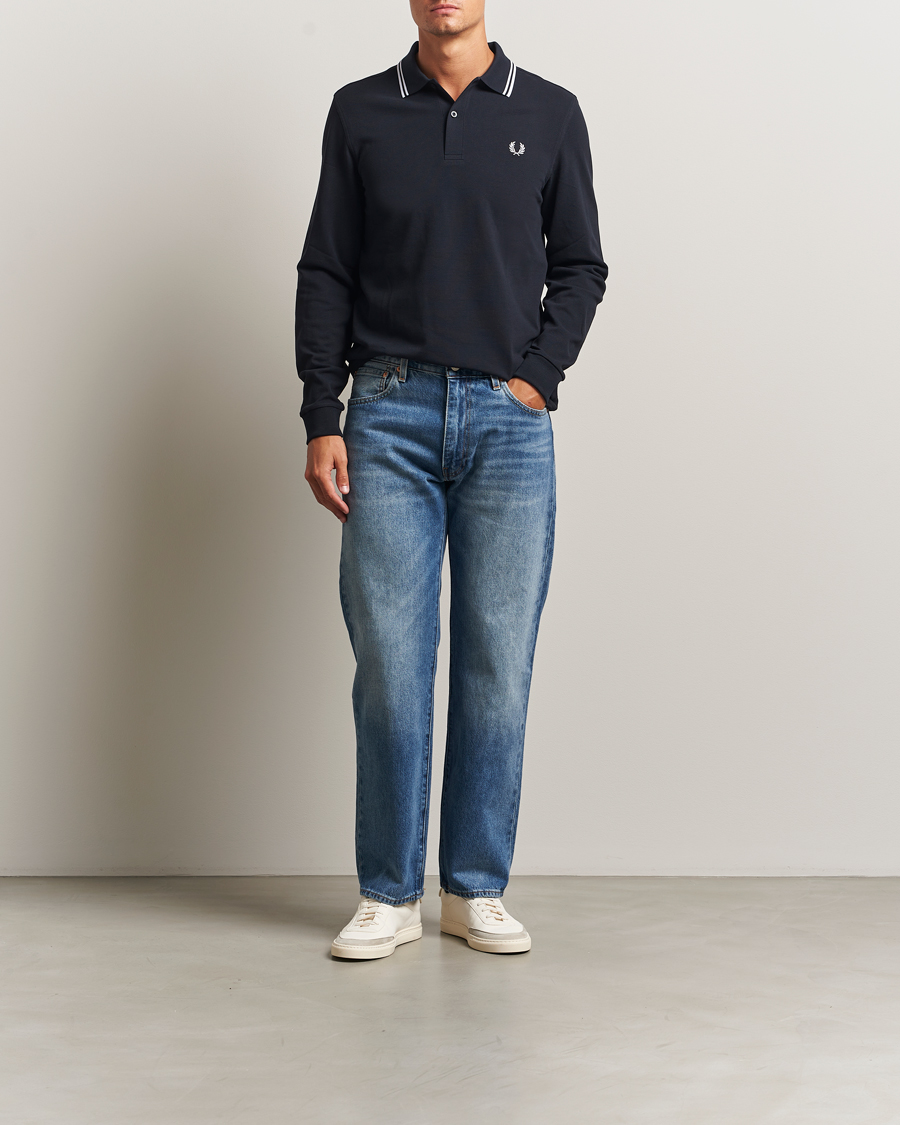 Herren | Poloshirts | Fred Perry | Twin Tipped Long Sleeve Polo Shirt Navy