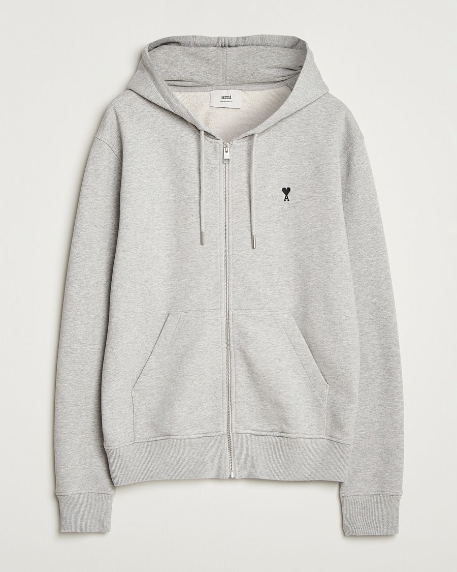 Herren | Pullover | AMI | Black Heart Logo Full Zip Hoodie Grey Heather