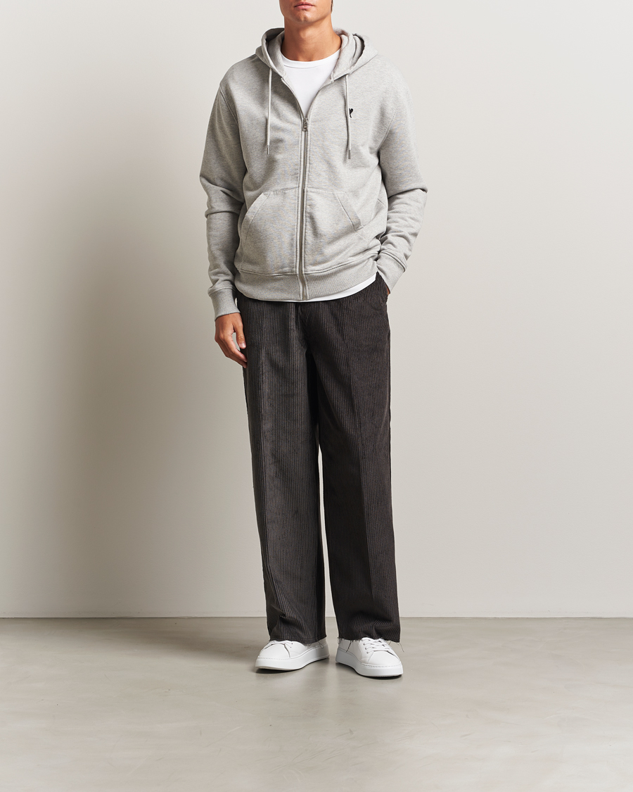 Herren | Pullover | AMI | Black Heart Logo Full Zip Hoodie Grey Heather