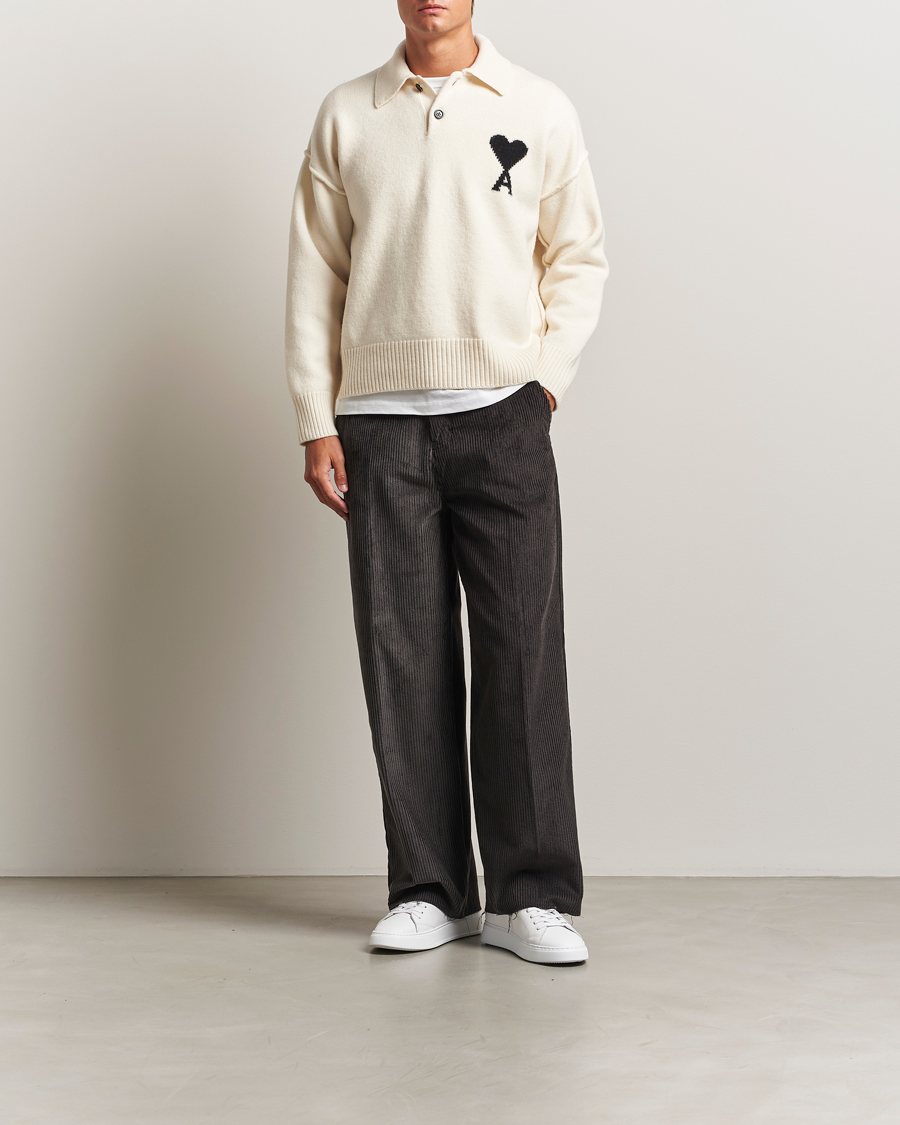 Herren | Pullover | AMI | Big Heart Logo Wool Knitted Polo Ecru