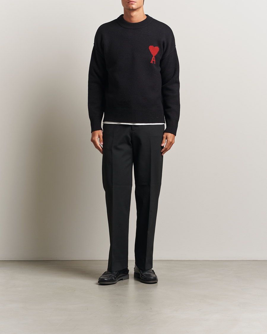 Herren | Pullover | AMI | Big Heart Logo Wool Knitted Sweater Black