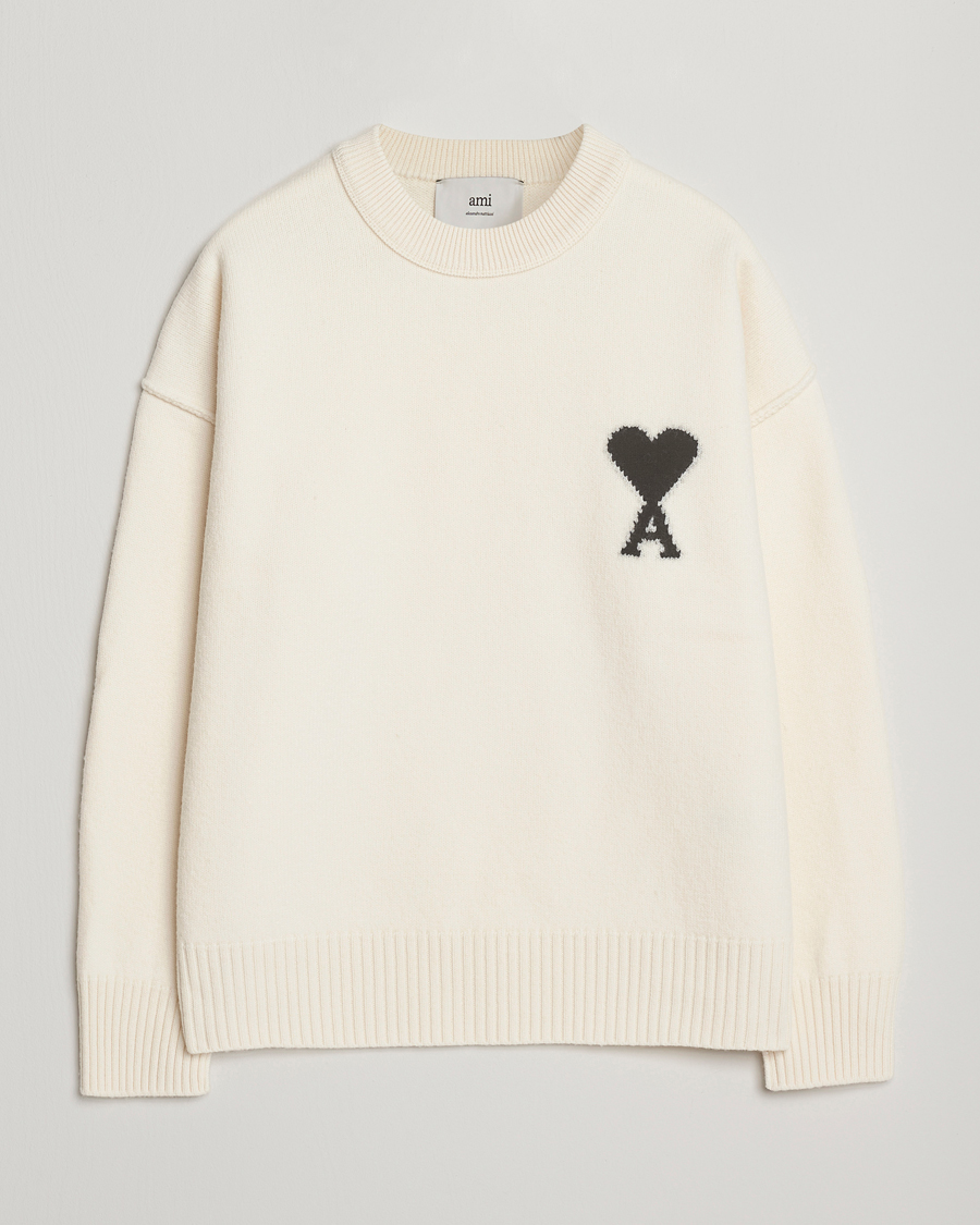 Herren | Pullover | AMI | Big Heart Logo Wool Knitted Sweater Ecru