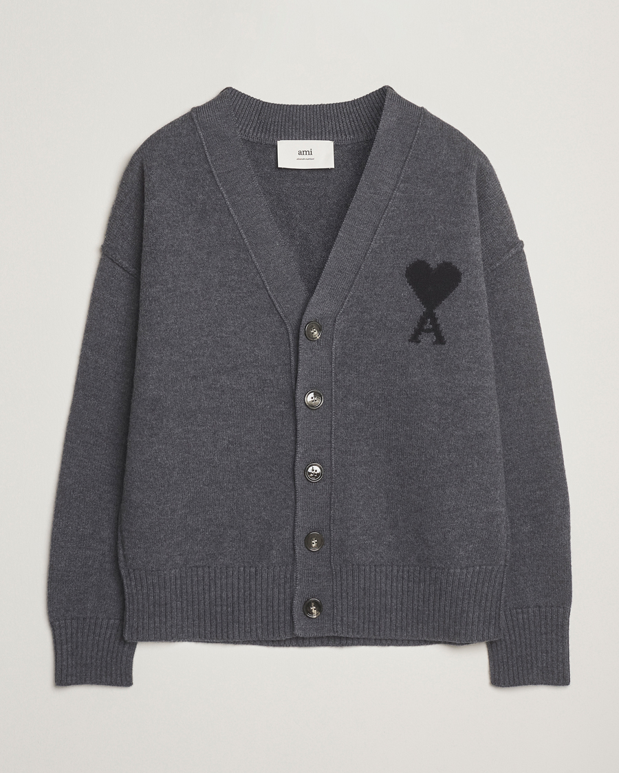 Herren | Pullover | AMI | Big Heart Logo Wool Knitted Cardigan Dark Grey