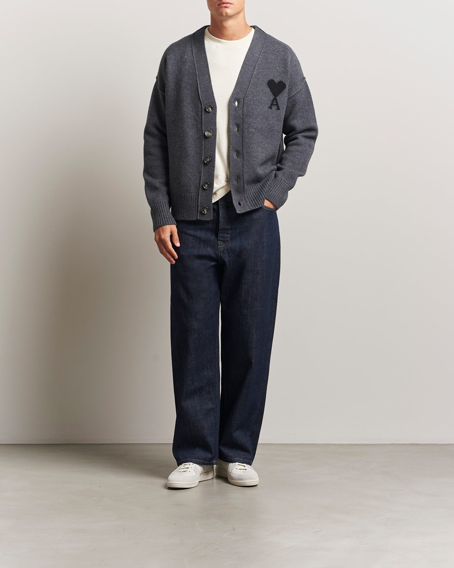 Herren | Pullover | AMI | Big Heart Logo Wool Knitted Cardigan Dark Grey