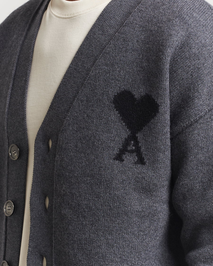 Herren | Pullover | AMI | Big Heart Logo Wool Knitted Cardigan Dark Grey