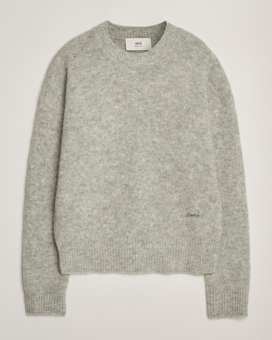 Herren | Pullover | AMI | Signature Alpaca Knitted Sweater Light Grey Melange