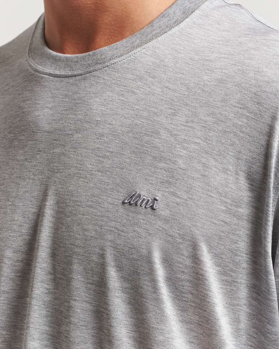 Herren | T-Shirts | AMI | Signature Logo Mercerized T-Shirt Light Grey Melange