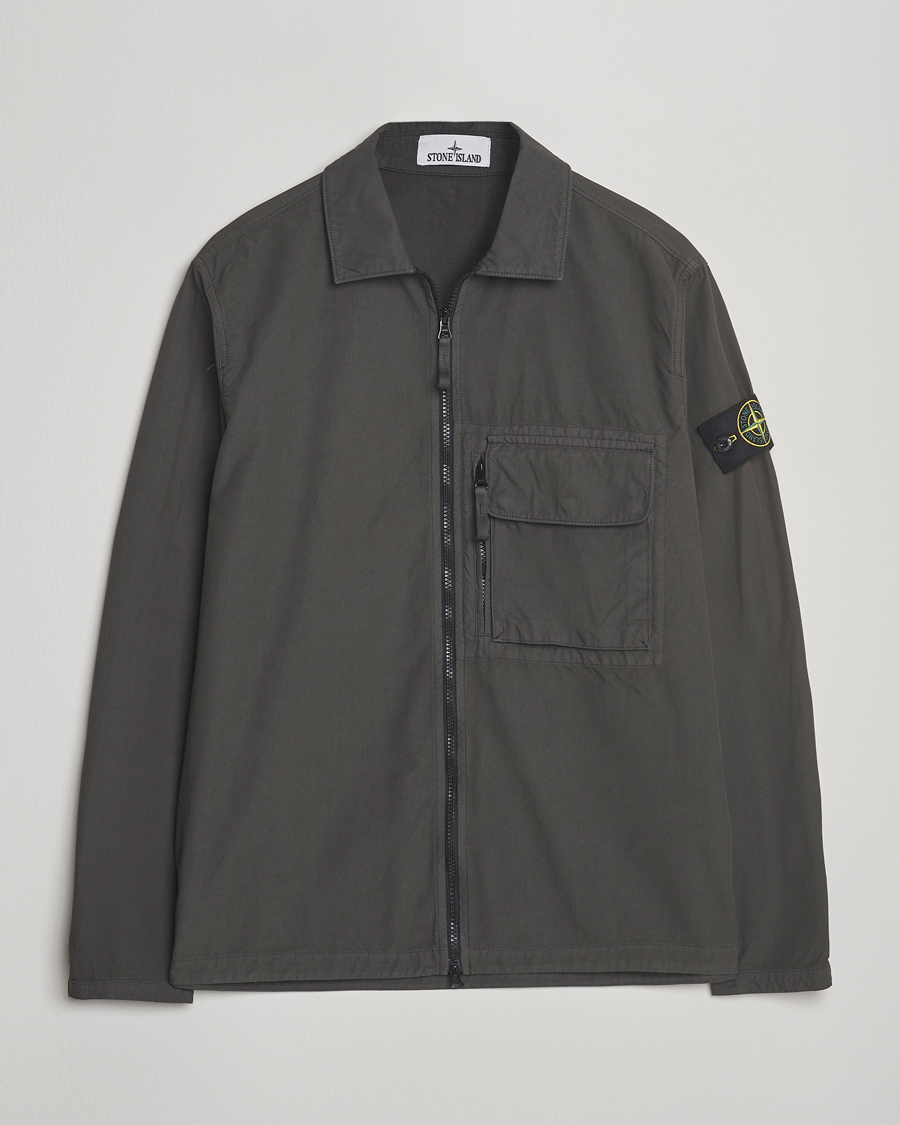 Herren | Hemden | Stone Island | Garment Dyed Organic Cotton Zip Overshirt Lead Grey