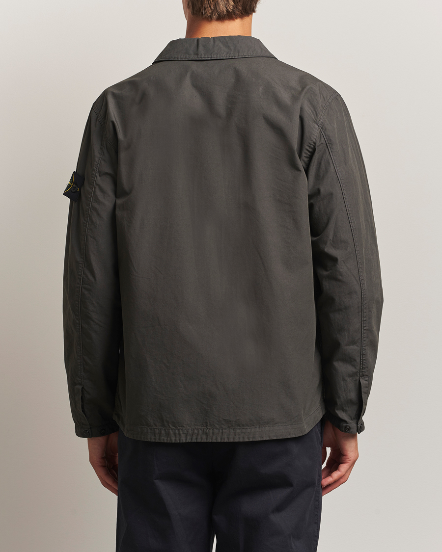 Herren | Hemden | Stone Island | Garment Dyed Organic Cotton Zip Overshirt Lead Grey