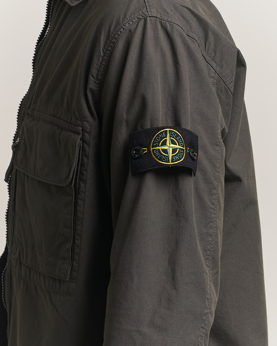 Herren | Hemden | Stone Island | Garment Dyed Organic Cotton Zip Overshirt Lead Grey