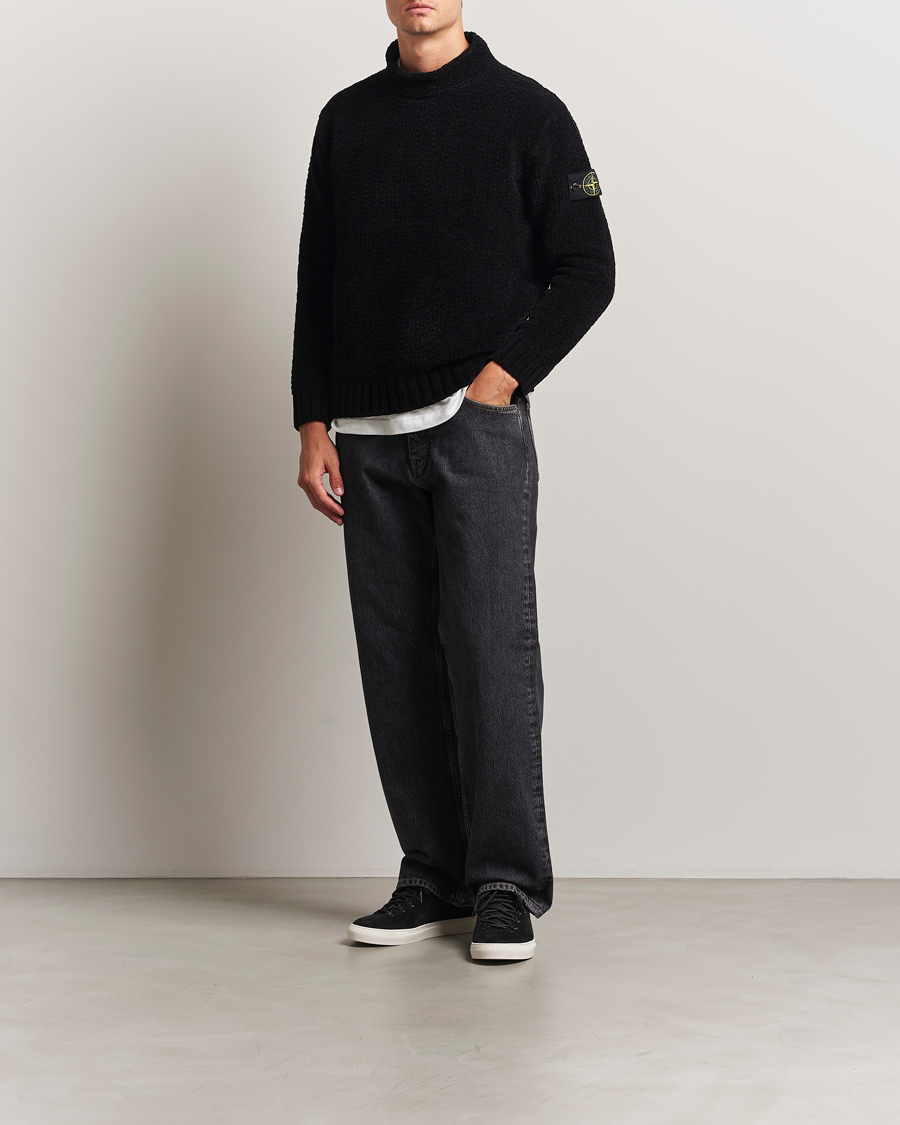 Herren | Pullover | Stone Island | Cotton Chenille Knitted Mock Neck Black