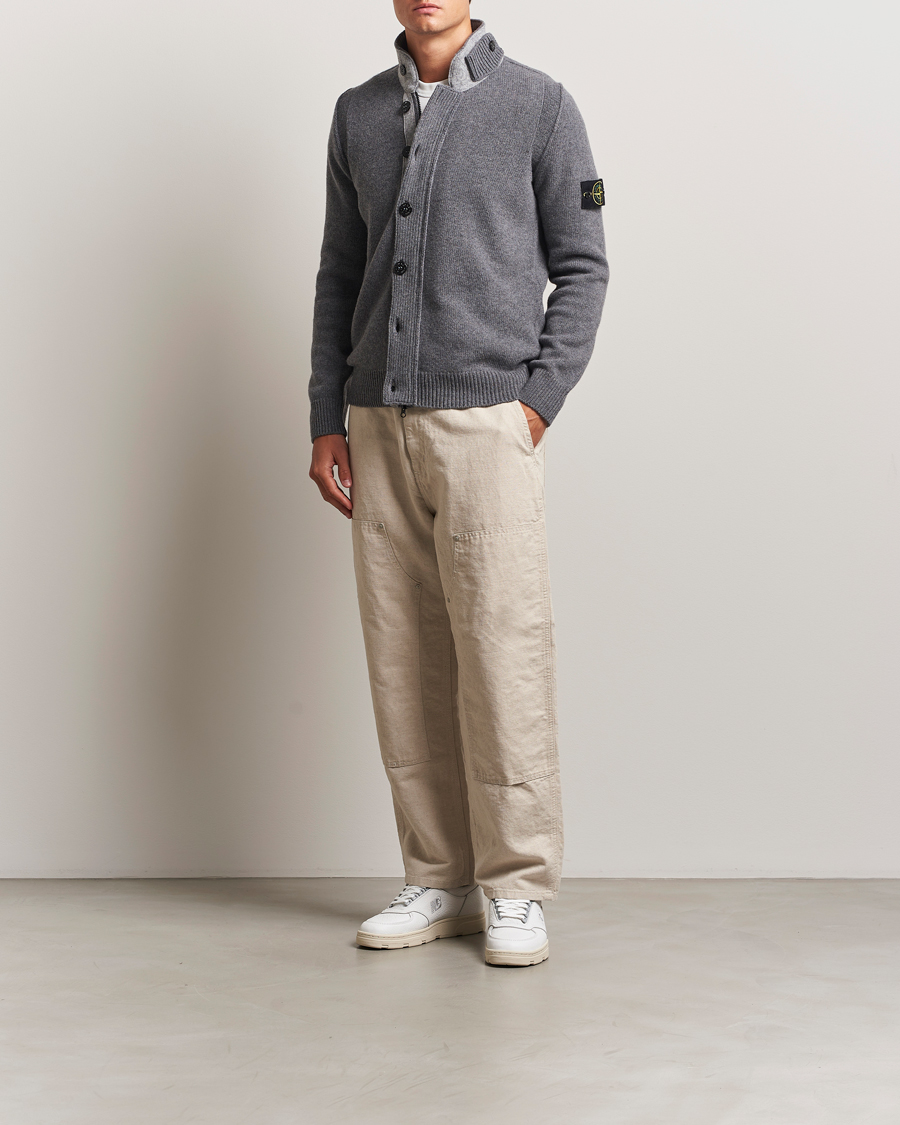 Herren | Pullover | Stone Island | Knitted Lambswool Zip Cardigan Cement Melange