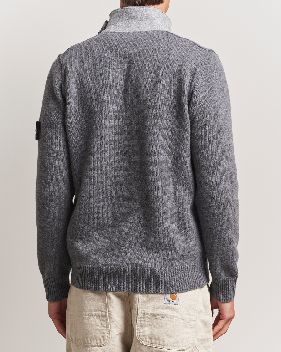 Stone Island Knitted Lambswool Zip Cardigan Cement Melange bei