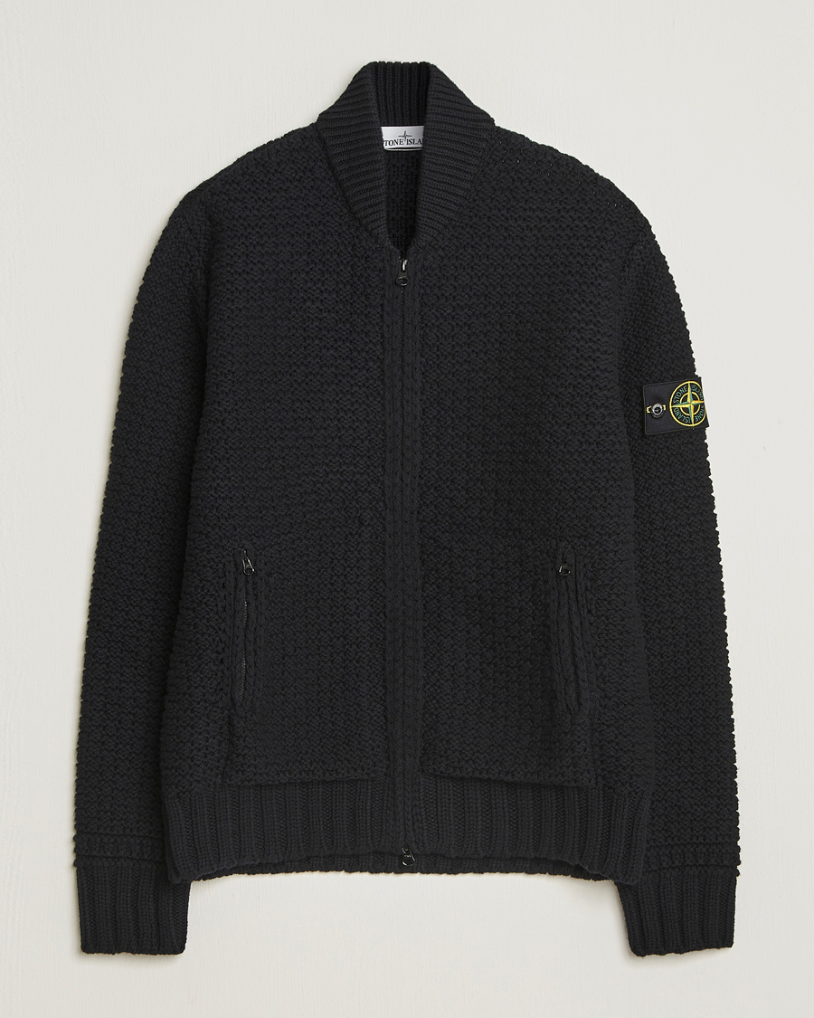 Herren | Pullover | Stone Island | Mixed Stiches Wool Knitted Zip Cardigan Black