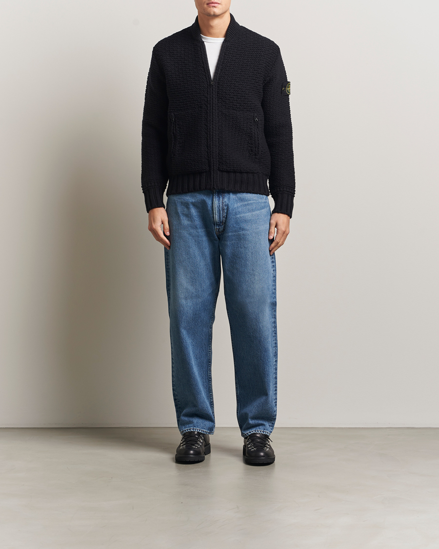 Herren | Pullover | Stone Island | Mixed Stiches Wool Knitted Zip Cardigan Black