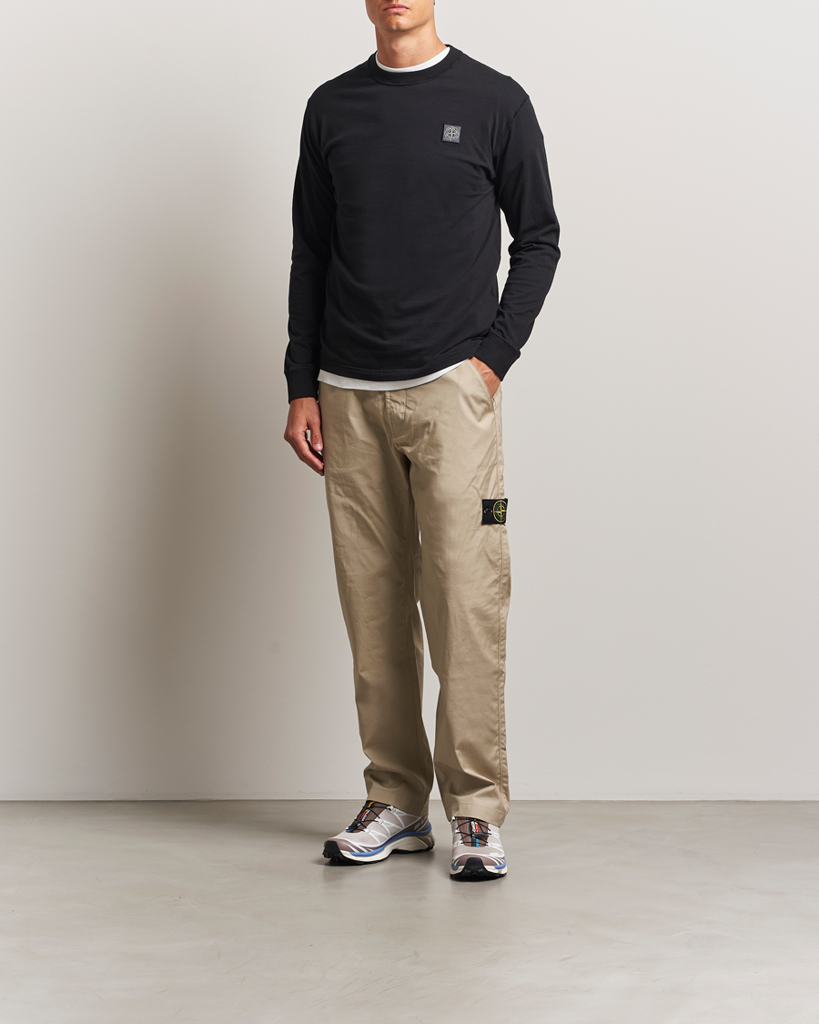 Herren | T-Shirts | Stone Island | Long Sleeve Garment Dyed Cotton Jersey T-Shirt Black