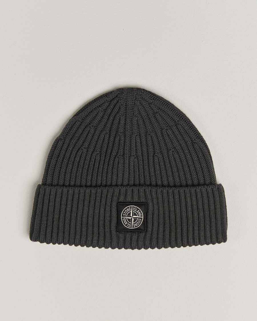 Herren | Stone Island Full Rib Wool Beanie Lead Grey | Stone Island | Full Rib Wool Beanie Lead Grey