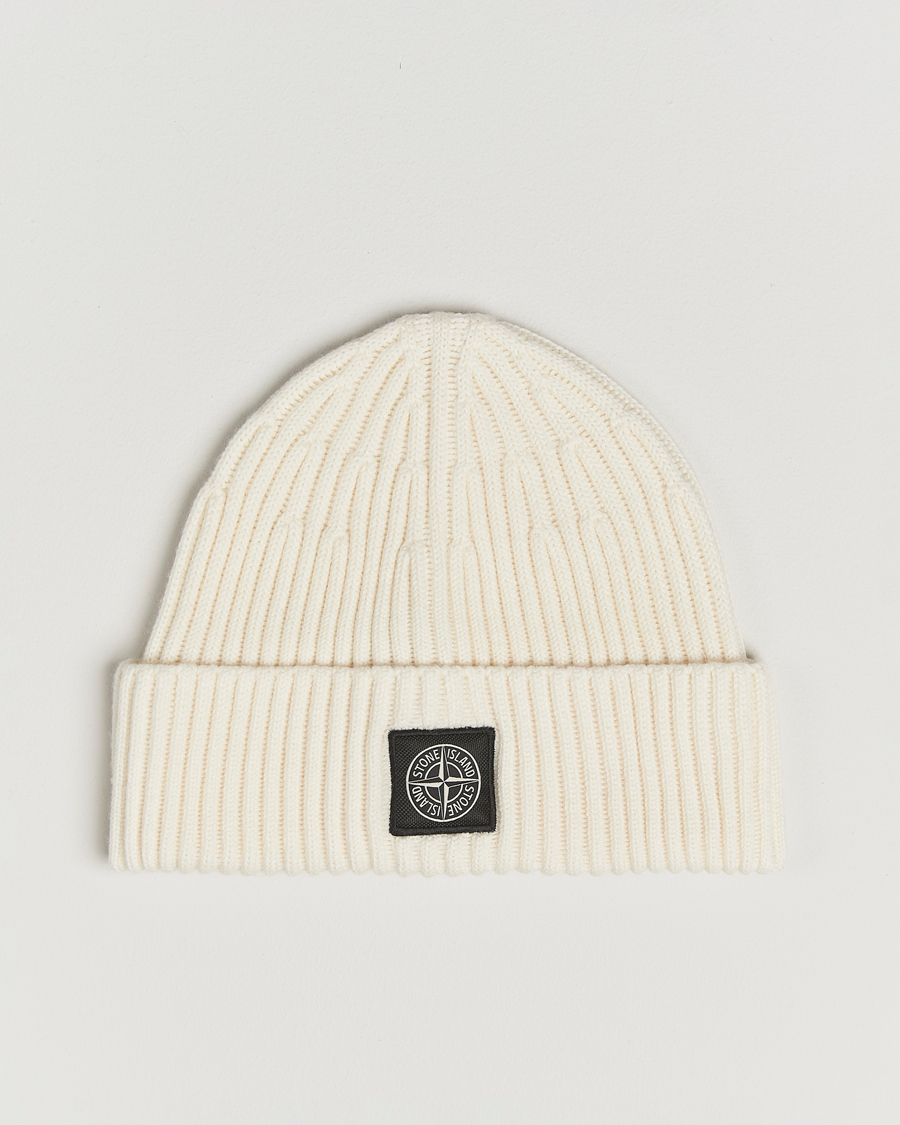 Herren | Stone Island Full Rib Wool Beanie Ivory | Stone Island | Full Rib Wool Beanie Ivory