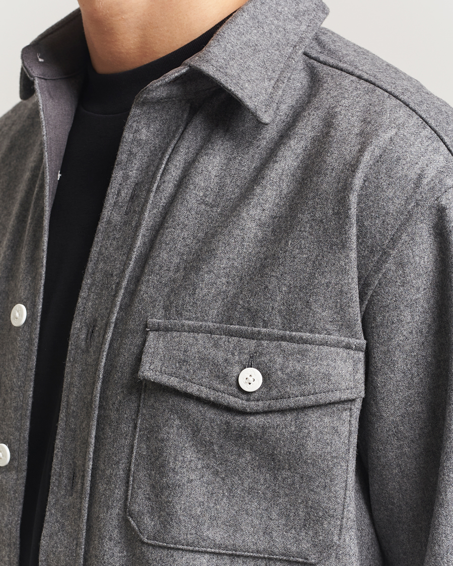 Herren | Hemden | Kamakura Shirts | Wool Flannel CPO Shirt Grey Melange