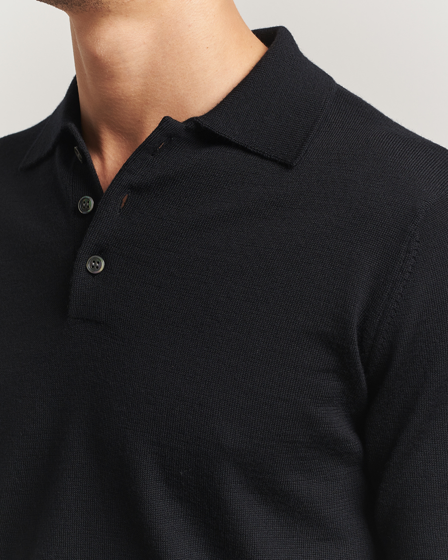 Herren | Pullover | Kamakura Shirts | Long Sleeve Knitted Polo Black