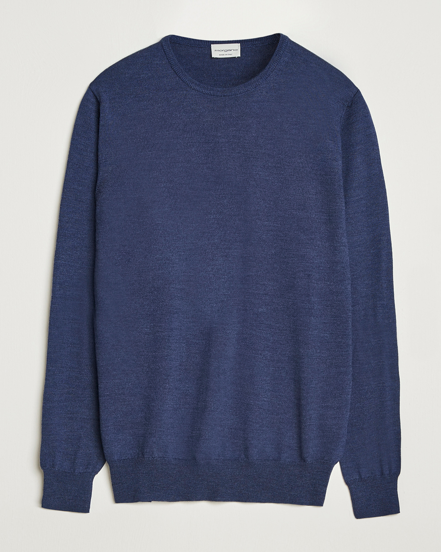 Herren | Pullover | Morgano | Extra Fine Merino Wool Crewneck Mid Blue