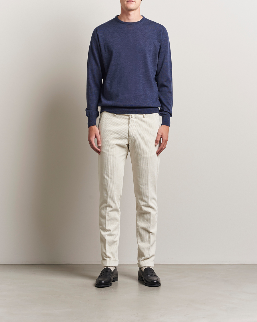 Herren | Pullover | Morgano | Extra Fine Merino Wool Crewneck Mid Blue