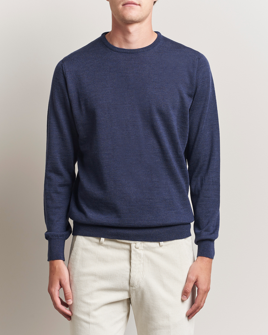 Herren | Pullover | Morgano | Extra Fine Merino Wool Crewneck Mid Blue