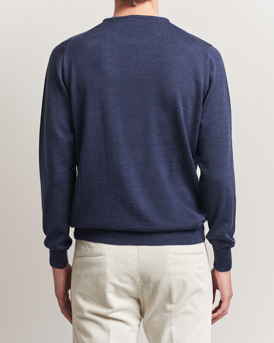 Herren | Pullover | Morgano | Extra Fine Merino Wool Crewneck Mid Blue