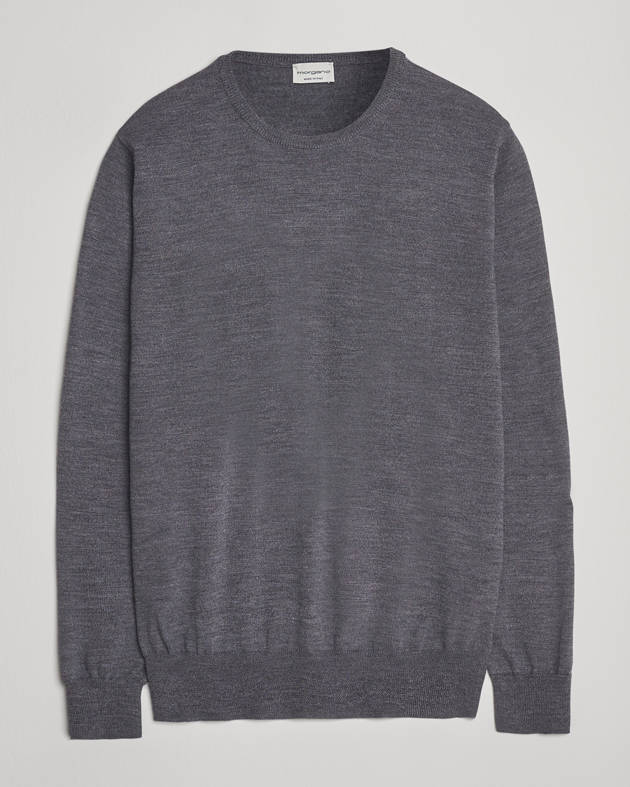 Herren | Pullover | Morgano | Extra Fine Merino Wool Crewneck Mid Grey