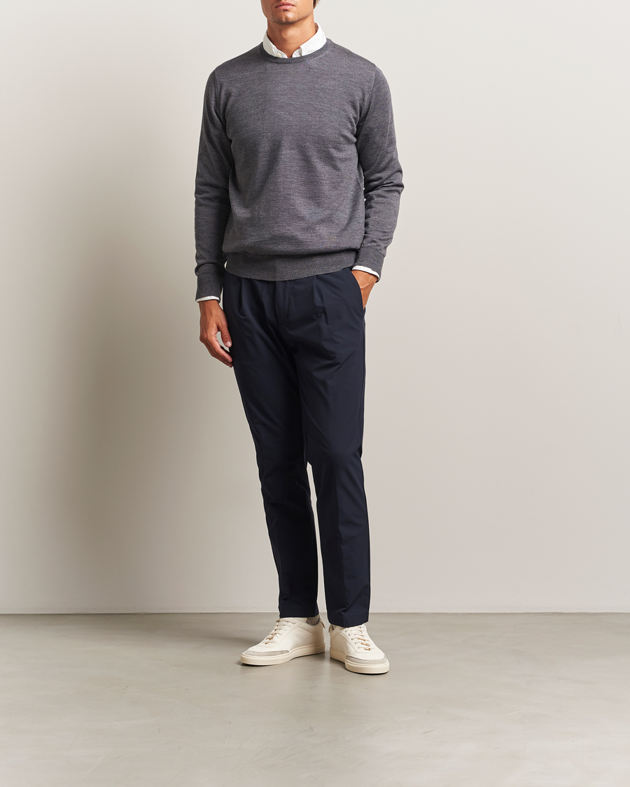 Herren | Pullover | Morgano | Extra Fine Merino Wool Crewneck Mid Grey