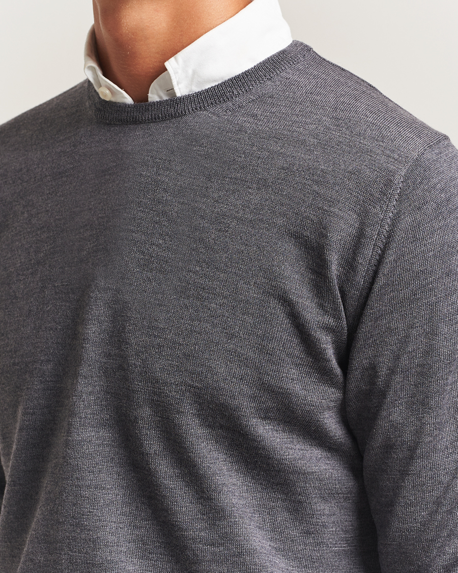 Herren | Pullover | Morgano | Extra Fine Merino Wool Crewneck Mid Grey
