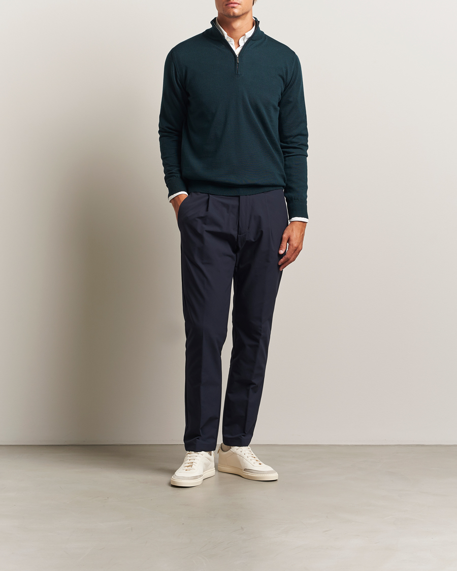 Herren | Pullover | Morgano | Extra Fine Merino Wool Half-Zip Bottle Green