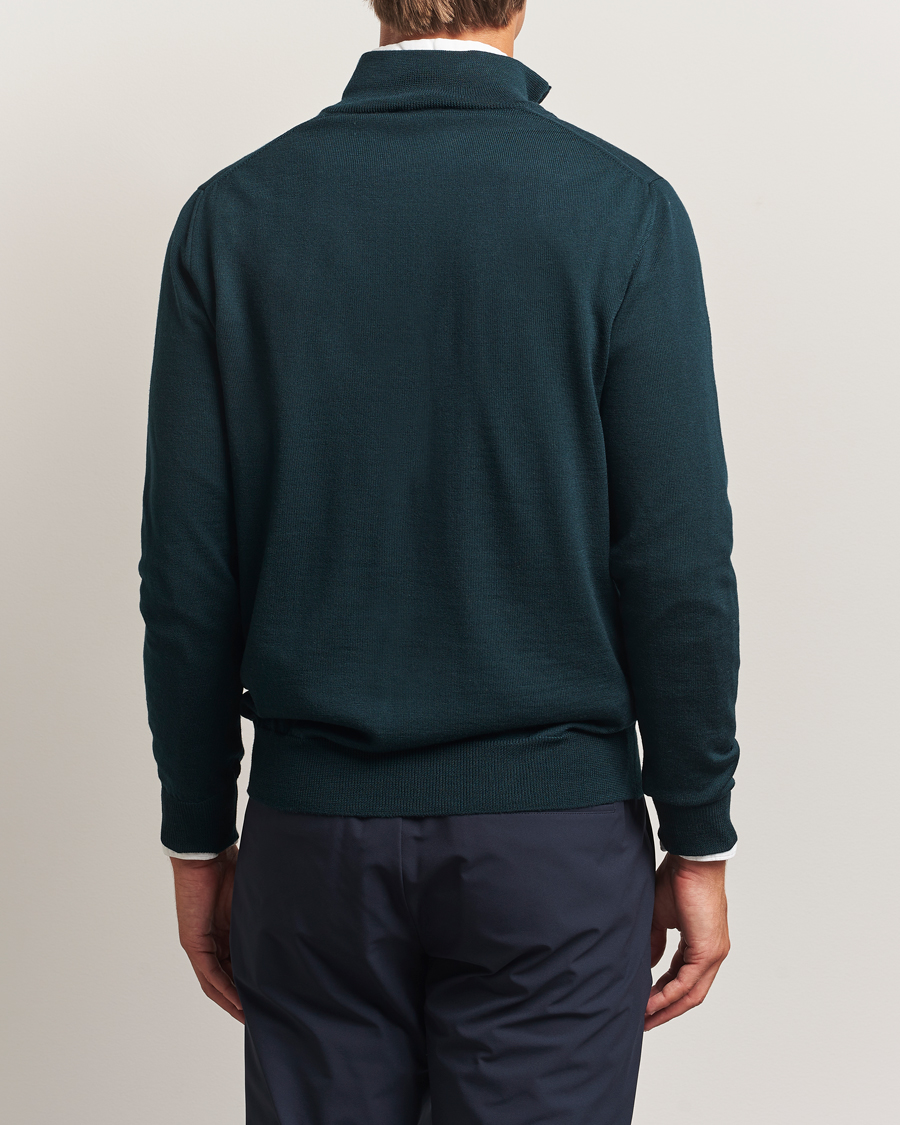 Herren | Pullover | Morgano | Extra Fine Merino Wool Half-Zip Bottle Green