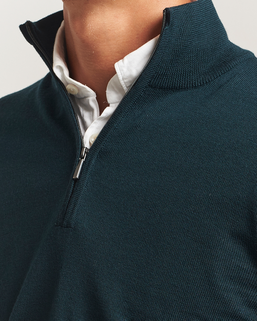 Herren | Pullover | Morgano | Extra Fine Merino Wool Half-Zip Bottle Green