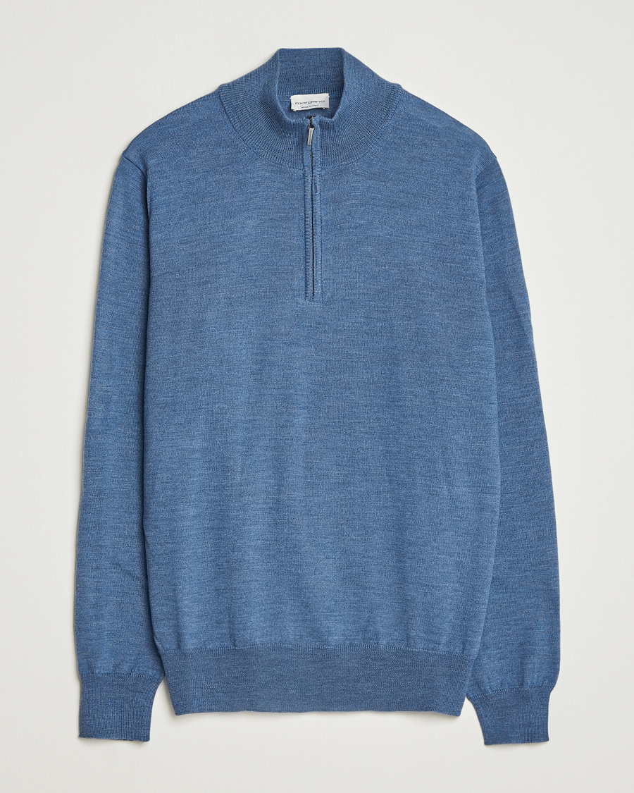 Herren | Pullover | Morgano | Extra Fine Merino Wool Half-Zip Denim Blue